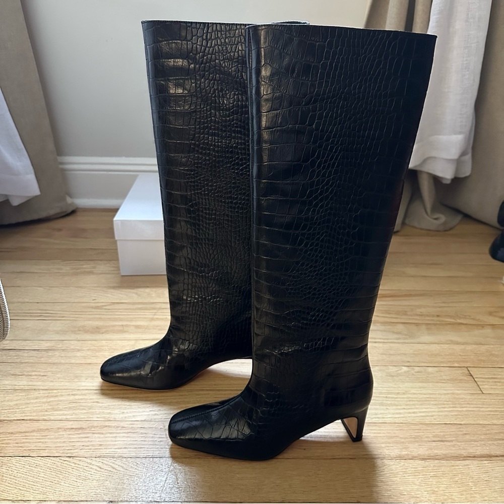 NEW Anine Bing Felicia Boots in Black Croc - Picture 9 of 15